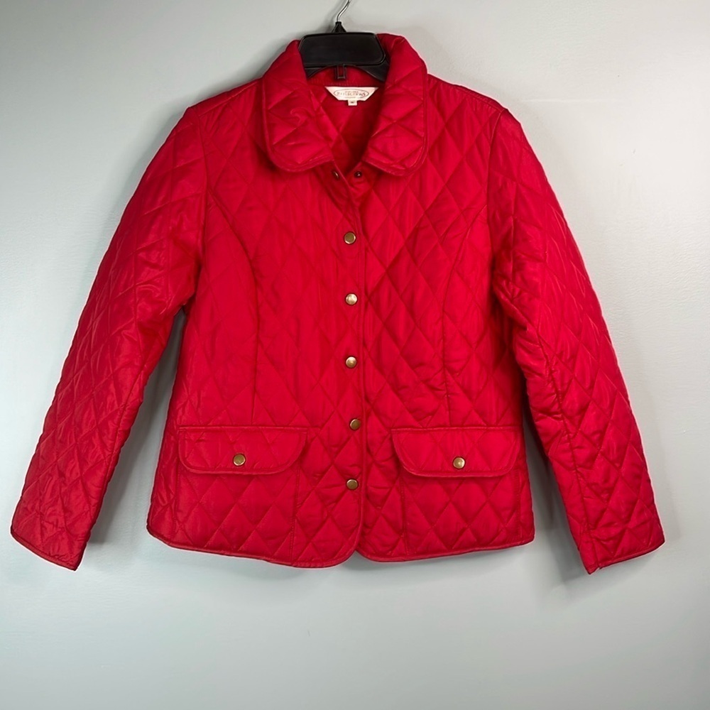 NORTHERN REFLECTIONS Quilted Barn Jacket Red Collar Snap Pockets Equestrian M - Picture 12 of 12